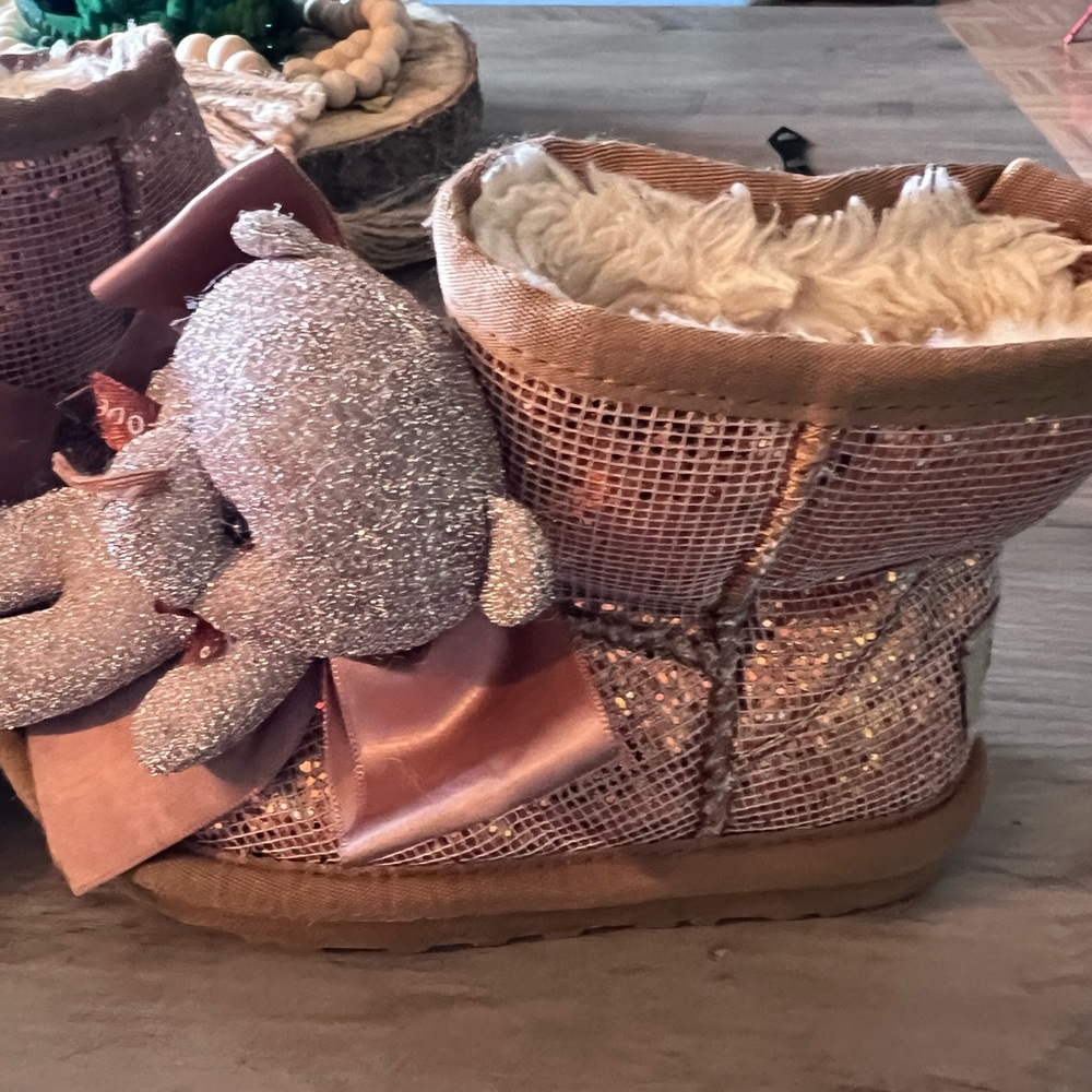 UGG Kids Slippers with Teddy Bear in Pink and Tan. Custom!!